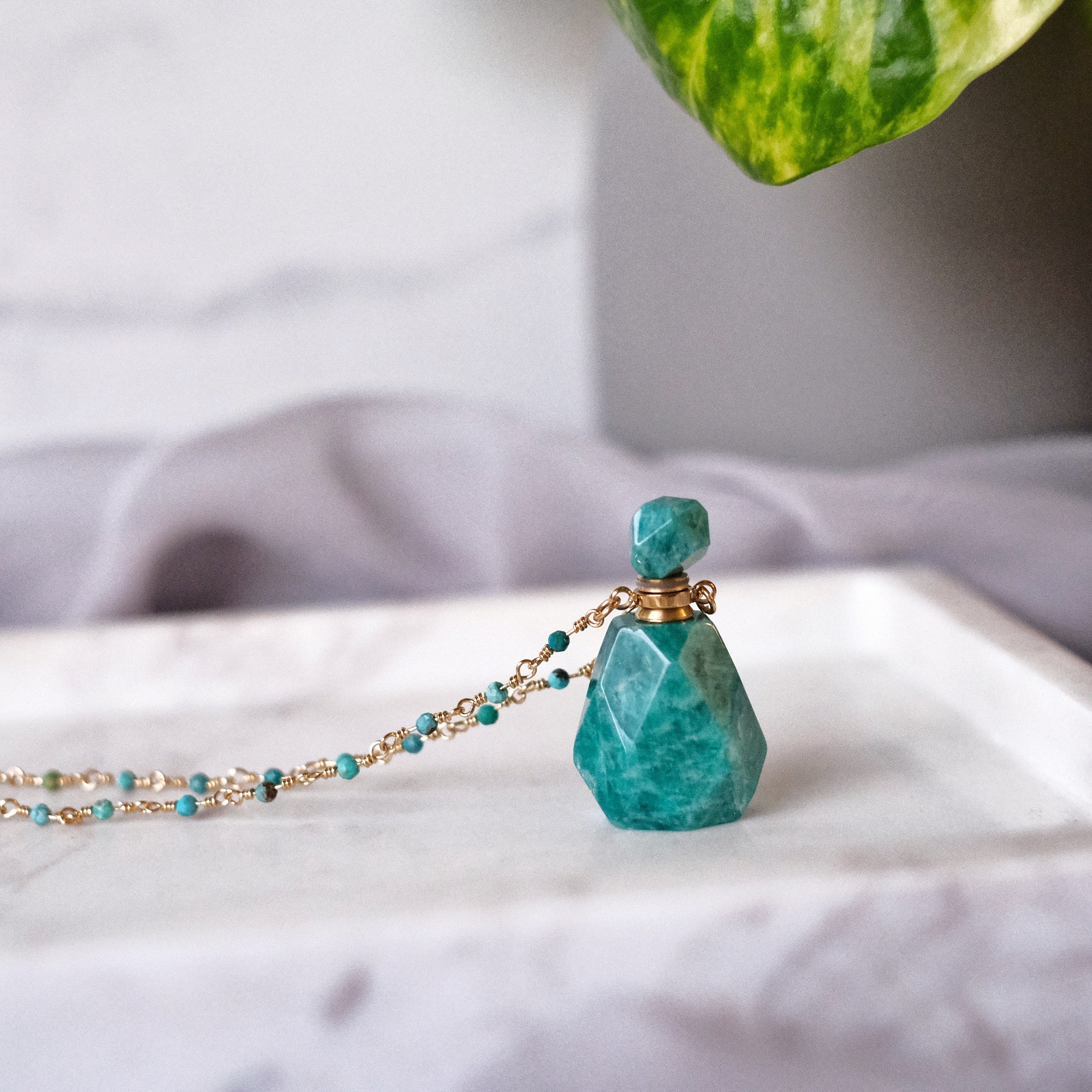 Amazonite Crystal Bottle Vial Necklace